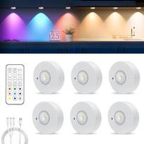 MERTTURM "Under-Unit" apšvietimo spintelės apšvietimas LED spalvų keitimas su nuotolinio valdymo pulteliu, 3 spalvų temperatūros ir RGB LED prožektorių pritemdymas, USB įkraunamas taškinis baterijų ekrano apšvietimas, magnetinis montavimas, 6 vnt.