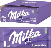 Milka Alpių pieno šokoladas - klasikinis stalo šokoladas, pagamintas iš švelnaus Alpių pieno, 25 x 90 g