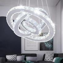 Modernus LED kristalų šviestuvas su 3 žiedais, reguliuojamo aukščio lubų pakabinamas šviestuvas, 20/30/40 cm, nerūdijantis plienas ir kristalai, šaltos baltos spalvos, skirtas svetainei, valgomajam, miegamajam