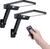 Moman 48 LED lauko šviestuvas IP65, atsparus vandeniui, 3 režimai, saulės prožektorius su nuotolinio valdymo pulteliu, skirtas sodo garažui, 2 vienetai, saulės lempos, lauko judesio jutiklis, LED sieninė šviesa