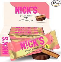 N!CK'S Peanut Butter Cups, mažo angliavandenių kiekio riešutų sviesto šokoladiniai saldainiai su šokoladu ir žemės riešutų kremu, be pridėtinio cukraus, 1,8 grynųjų angliavandenių, 1,1 g cukraus viename puodelyje, Keto užkandis, be glitimo, palmių aliejus