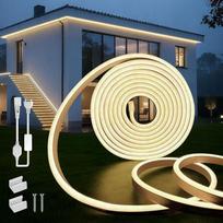 Neoninė LED juosta 10 m, vandeniui atspari IP65 LED juosta Natūralus baltas 4000 K 230 V LED diodų pasakų žibintai lauke 120 LED/M Lanksti "pasidaryk pats" šviesos juosta lauke su maitinimo šaltiniu namams, šaliai, virtuvei