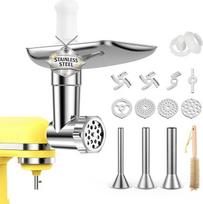 Nerūdijančio plieno mėsmalės priedas "KitchenAid" stovinčiam maišytuvui - mėsmalės priedai su 4 malimo diskais, 3 dešrelių įdaro ragais, 2 malimo ašmenimis - galima plauti indaplovėje - stovinčiam maišytuvui