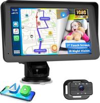 Nešiojamas belaidis "Carplay" kūdikių monitoriaus ekranas automobiliams, 7 colių IPS jutiklinis ekranas su "Carplay" / "Android" automobiliu, "Bluetooth", "Mirror Link", galinio vaizdo kamera, lengvas montavimas, GPS navigacija, ekranas