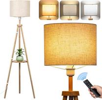 NIKYJM Grindų lempa Svetainė su lentyna, medinė grindų lempa LED Dimmable Tripod 3 spalvų temperatūros pusvalandžio ir valandos laikmačio funkcija su lempos gaubto kojiniu jungikliu Svetainė Miegamasis Biuras