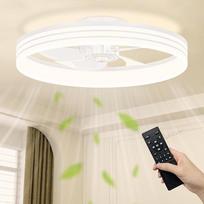 NIORSUN Ventiliatoriaus lubų apšvietimas, 50 cm LED lubų ventiliatorius su apšvietimu, 3 spalvų temperatūros ir 6 greičių lubų ventiliatorius su šviestuvu, programėlė / nuotolinis valdymas, pritemdomas lubų ventiliatorius su šviestuvu, baltas