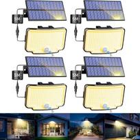 nipify Šiltai baltos spalvos saulės žibintai lauke su judesio jutikliu, 4 318 LED saulės šviesos IP65 oro sąlygoms atsparus paketas, 3 režimai Saulės lauko lempos prožektorius lauko namams, sienoms, sodui, garažui