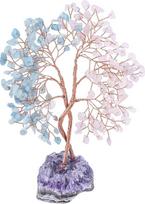 Nupuyai Akvamarino ir rožinio kvarco kristalų medis su ametisto druzos pagrindu, Reiki kristalai Gyvenimo medis brangakmenių medis Pinigų medis Feng Shui vestuvių gyvenamojo kambario apdaila