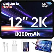 ODEA planšetinis kompiuteris 12 colių 2K ekranas "Android" planšetiniai kompiuteriai su rašikliu ir dėklu, 8000 mAh baterija, 128GB ROM (iki 2 TB TF), aštuonių branduolių procesorius T7200, "Widevine L1", GPS, 5 GHz WLAN, BT5.0, 13 MP + 8 MP planšetinis