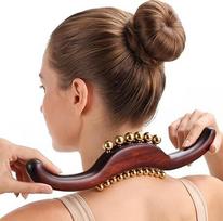 ONUEMP Gua Sha Massage Werkzeug aus Sandelholz und Messing, Multi-Funktional mit 6 großen und 11 kleinen Messing-Perlen, für Akupressur, Meridian-Dredging und Muskelentspannung