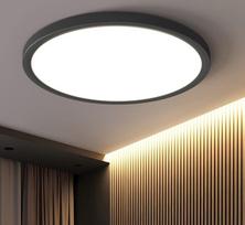 OTREN LED lubų šviestuvas 48 W, apvalus lubų šviestuvas 4800 lm, modernus plokščias 3000 K šiltos baltos spalvos šviestuvas vonios kambariui, virtuvei, svetainei, miegamajam, skersmuo 40 cm, juodas