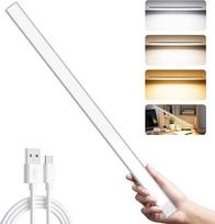 OUILA LED spintelės apšvietimas su judesio jutikliu 60 cm 3 spalvų reguliuojamas apšvietimas virtuvės LED juostelės baterija USB įkraunama spintelės lemputė virtuvei, vonios kambariui, miegamajam