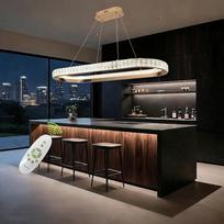 Ovalus auksinis LED pakabinamas šviestuvas valgomojo stalas Modernus šviestuvas su linijiniu LED apšvietimu valgomajam kambariui Dimmable Pendant Light for Kitchen Islands with Remote Control for Living Room and Office