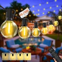 Pasakų žibintai lauke Dimmable 60 m lauko pasakų žibintai Power 78 + 2 LED G40 lemputės atsparios oro sąlygoms Balkono pasakų žibintai lauke su nuotolinio valdymo pulteliu IP44 Vandeniui atsparus sodo šalis Patio šilta balta