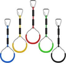 PELLOR Vaikų laipiojimo žiedai, daugiafunkciniai gimnastikos žiedai, daugiafunkcinės trapecijos sūpynės su plastikiniais gimnastikos žiedais Vaikų gimnastikos virvės žiedai Sporto salės žiedai sodo sūpynėms (5 vnt.)