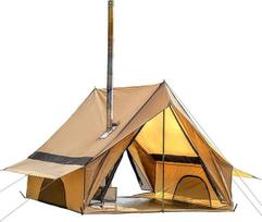 POMOLY Camping Hot Tent Cabin Tent Plus dydis CHALET 70 Max nešiojamų sienų palapinės su dviem stulpais 2-4 žmonių žygiai kuprinė
