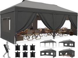 Quictent Pavillon 3x6m Faltpavillon EIN-Tasten-Zentralverriegelung,Wasserdicht UV-beständig, Gartenpavillon faltbar mit 6 Seitenwänden, robust für Hochzeiten, Grau