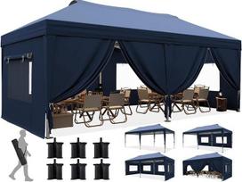 Quictent Pavillon 3x6m Faltpavillon EIN-Tasten-Zentralverriegelung,Wasserdicht UV-beständig, Gartenpavillon faltbar mit 6 Seitenwänden, robust für Hochzeiten, Blau