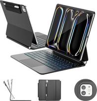 RAYMCRAFT "iPad Pro" 13 colių (M5/M4, 2025/2024) dėklas su klaviatūra, "Magic Keyboard" su rašiklio laikikliu, 11 spalvų apšvietimu, "Multi-Touch Trackpad", magnetinis stovas, juodas