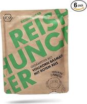 REISHUNGER Ekologiški mikrobangų krosnelės ryžiai Basmati su raudonaisiais ryžiais (6 x 250 g) - taip pat yra 12 x 250 g - greitieji ryžiai paruošiami per 2 minutes - veganiški, be glitimo ir 100 % gryni.