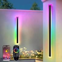 RGB ilgas sieninis šviestuvas LED lauko sieninis šviestuvas, 2 vnt. RGB/šiltas/baltas reguliuojamo apšvietimo, IP65 vandeniui atsparus, su nuotolinio valdymo pulteliu ir programėlės valdymu, skirtas lauke/uždarose patalpose, soduose, vilose (120,0 cm)