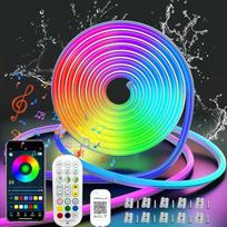 RGB LED juosta 15 m, IP65 vandeniui atspari neoninė juosta su nuotolinio valdymo pulteliu ir programėle, 16 milijonų spalvų, lanksti LED šviesos juosta, skirta vidaus ir lauko apdailai, muzikos sinchronizavimui, "pasidaryk pats" formoms