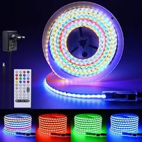RGB+IC COB LED Streifen 5M 24V WS2811 RGB LED Strip Adressierbar mit Fernbedienung und Netzteil 360LEDs/m 8mm Breite Selbstklebend Schneidbar für Schlafzimmer TV Spielzimmer Party