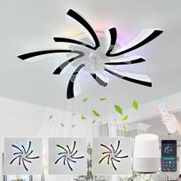RGB lubų ventiliatorius su apšvietimu, suderinamas su "Alexa", modernus gėlių ventiliatoriaus šviestuvas su LED apšvietimu, 6 jungčių nuolatinės srovės variklio apverčiamas lubų šviestuvas su ventiliatoriumi miegamajame, gyvenamajame kambaryje, juodas