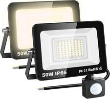 RIGIDON 2 x 50 W 5000 LM lauko šviesos judesio jutiklis LED prožektorius, lauko LED lempa, 3000 K šiltos baltos spalvos vandeniui atsparus lauko prožektorius, skirtas sodui, garažui, stoginei, namo sienai