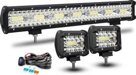 RIGIDON 8D 51 cm 420 W šviesos diodų juosta su 12 V laidų komplektu, 2 x 10 cm 60 W šviesos diodų priekiniai žibintai, atsparūs vandeniui, skirti 4x4 automobiliams, visureigiams, keturračiams, keturračiams, keturračiams, keturračiams, keturračiams, sunkve