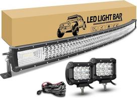 RIGIDON 132 cm 675 W išlenkta LED darbinių šviesų juosta su 12 V laidų komplektu, 2 x 10 cm 36 W LED visureigio taškinis prožektorius, LED šviesos juosta automobiliui, skirta lengvajam automobiliui, sunkvežimiui, vilkikui, 4 x 4 transporto priemonėms, pap