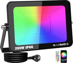 RIGIDON RGB prožektorius 200 W, išmanusis LED prožektorius, lauko prožektorius, spalvą keičiantis prožektorius, programėlės valdymas, reguliuojamas atmosferos apšvietimas, atsparus vandeniui, skirtas dekoratyviniams medžiams, kraštovaizdžiui, sodo prožekt
