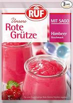 RUF Raudonosios kruopos su sago karoliukais, Šiaurės Vokietijos patiekalas su aviečių skoniu, vaisių desertas karštomis vasaros dienomis, be glitimo ir veganiškas, 129 g