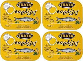 Sardinės aliejuje 4 x 100 g skardinėje | Trata | Populiarus graikiškas žuvies patiekalas | +20 ml "Jassas" alyvuogių aliejaus