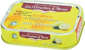Sardinės su citrinų ir alyvuogių aliejumi, 115 g, Les Mouettes d'Arvor, Sardines au citron et à l'huile d'olive vierge extra, Les Mouettes d'Arvor, 115 g