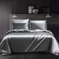 Satininė patalynė 135 x 200 cm 4 dalių pilka tamsiai pilka šviesiai pilka antklodės užvalkalas Prabangi šilkinė patalynė Satin Soft Smooth Shiny Silky Reversible Bed Linen with Zip and 2 Pillowcases 80 x 80 cm