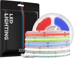 SEZO FCOB RGBW LED juosta RGBWW COB LED juosta Lanksti RGB + šilta balta (3000K) didelio tankio šviesos juosta DC24V 5M 896LEDs/M 16W/M plotis 12mm įvairiaspalvė IP30 miegamojo virtuvė DIY namų apdaila