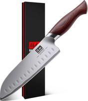 SHAN ZU profesionalus 18 cm "Santoku" virtuvinis peilis - japoniškas aukštos kokybės anglinis plienas 10Cr15Mov su 12° itin aštriu ašmeniu ir ergonomiška Pakka medine rankena - virėjo peilis mėsai, daržovėms, žuviai