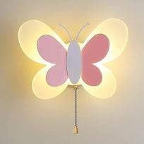 Sieninis šviestuvas Vaikų kambario mergaitės su jungikliu, LED sieninė lempa Dimmable Butterfly Lamp Decoration Indoor Children's Bedroom 16 W Wall Room Lamp Baby Room Night Light Pink White