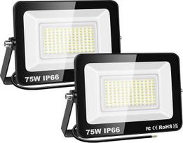 SKYWORLD lauko prožektorius, 2 vnt., 75 W, 7500 LM LED prožektorius, lauko prožektorius, 6000 K vėsios baltos spalvos vandeniui atsparus lauko žibintas, prožektorius, lauko lempa sodui, kiemui, garažui
