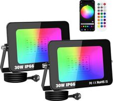 SKYWORLD 2 x 30 W RGB LED prožektorius, išmanusis LED prožektorius su programėlės valdymu, RGBW spalvų keitimas, reguliuojamas, atsparus vandeniui, lauko prožektorius sodui, kiemui, vakarėliui, nuotaikos žibintai