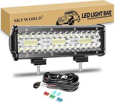 SKYWORLD LED darbinių žibintų juosta su 12 V laidų pynėmis, 9 colių 23 cm 180 W papildomi priekiniai LED žibintai Automobilių LED darbinių žibintų juosta Vandeniui atspari šviesos juosta 4x4 visureigiams SUV UTV ATV automobiliams traktoriams