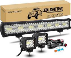 SKYWORLD LED darbo šviesos juosta, 50,8 cm 420 W taškinis prožektorius, papildomas 12 V 24 V + 2 x 10 cm 60 W visureigių žibintų darbo šviesa su laidų jungtimi, skirta vilkikui, sunkvežimiui, automobiliui, keturračiui, visureigiui, visureigiui 4x4