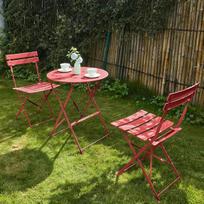 Sodo baldų rinkinys, atsparus oro sąlygoms, balkono baldų rinkinys, 3 dalių, skirtas mažam balkonui, Bistro stalas su 2 kėdėmis, sulankstomas Bistro rinkinys, raudonas