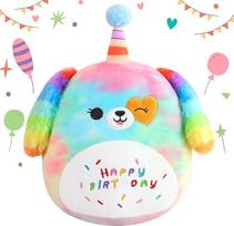 SQEQE Happy Birthday Stuffed Animal Rainbow Dog Soft Toys Cute Plush Push Pillow Unicorn Dog Plush Toy for Kid Girl Boy 35 cm
