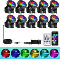 T-SUNUS tvenkinio apšvietimas po vandeniu RGB povandeninis prožektorius tvenkiniui su "Bluetooth" programėlės nuotolinio valdymo pulteliu, IP68 vandeniui atsparus spalvą keičiantis povandeninis tvenkinio apšvietimas baseinui, terasai, fontanui, akvariumui