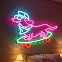 Taksas šuo Skateboarding Neon ženklas, riedlentė Taksas LED ženklas, šuo riedlentininkas, LED šviesa, riedlentininkas, neoninė šviesa, vaikų darželis Žaidimų kambarys, sienų menas, Kalėdos, gimtadienio dovana