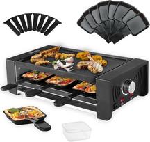 TAMARIT Pizza Raclette kepsninė 8 asmenims, elektrinė stalinė kepsninė "3-in-1" su dvigubu kaitinimu, nepridegančia BPA danga, 1500 W temperatūros reguliatoriumi, juoda