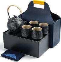 TEANAGOO Arbatinukas Nešiojamasis japoniškos arbatos rinkinys, kelioninis porcelianinis arbatos rinkinys, 1 arbatinukas (700 ml/25 oz) + 4 arbatos puodeliai (205 ml/7,2 oz), U2, arbatos padėklo dėklas, arbatos rinkinio arbatinukas ir puodelis