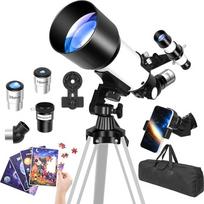 Teleskop 70/400 für Kinder und Anfänger Refraktor Teleskop mit Stativ Sucher Okularen Tragetasche und Weltraum Lernpuzzles für Mond Planeten und Sternbeobachtung